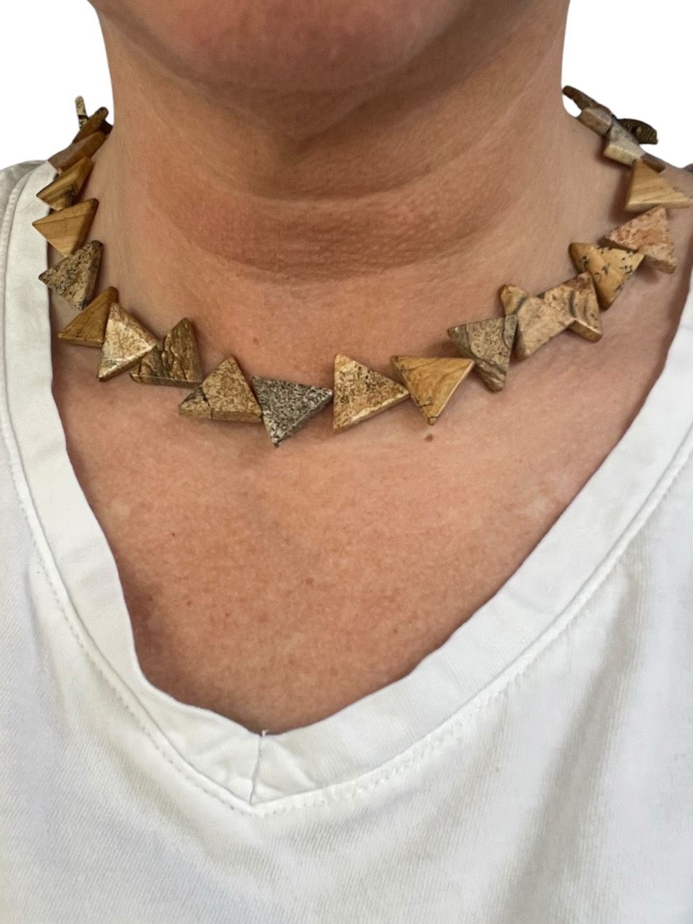 Artisan Picture Triangle Cut Picture Jasper Statement Choker Necklace